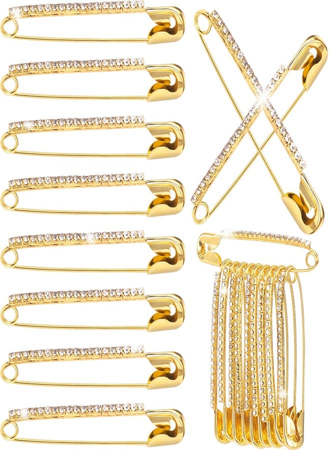 Mxxipp 10pcs Rhinestone Safety Pins, Sparkly Rhinestone Decorative Pins for Clothing, Classic Crystal Brooch for Scarf Shawl Jeans Sweaters Dresses- Gold - Image 1